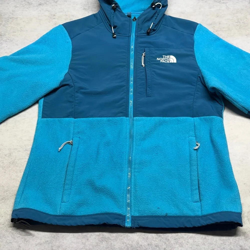 The North Face Denali 2 Hooded Fleece Jacket Womens Medium Blue Full Zip‎ Hoodie